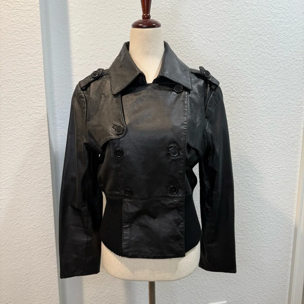 Newport News Leather Bomber Moto Biker Jacket Streetwear Retro Vintage SZ10